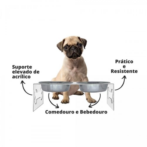 Comedouro E Bebedouro Duplo Morapet Suporte Elevado De Acrílico Para Cães