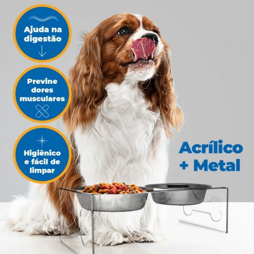 Comedouro E Bebedouro Duplo Morapet Suporte Elevado De Acrílico Para Cães