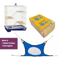 Combo Gaiola chinchila rock 4 +  Rede ferplast para furões + Serragem maravalha morapet 800g